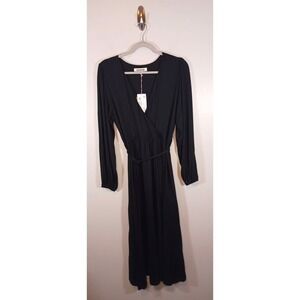 Boden Black Wrap Dress 8R NWT Knit Midi Long Sleeve Tie Waist Career